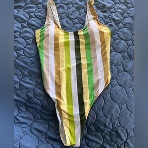 Striped Green & Yellow One-Piece Swimsuit